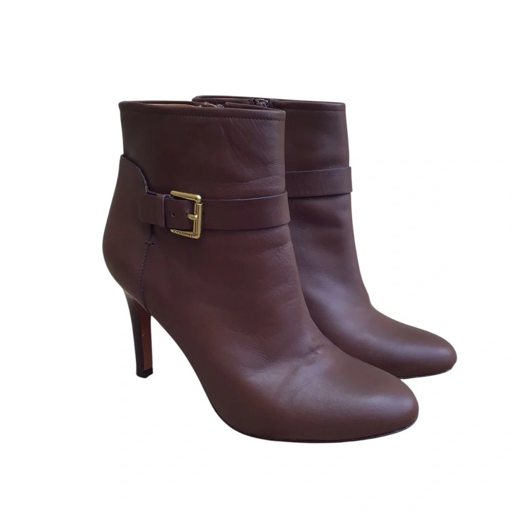 COACH Mason Women’s Brown Leather Buckle Heeled Ankle Boot Woman’s Size 9B